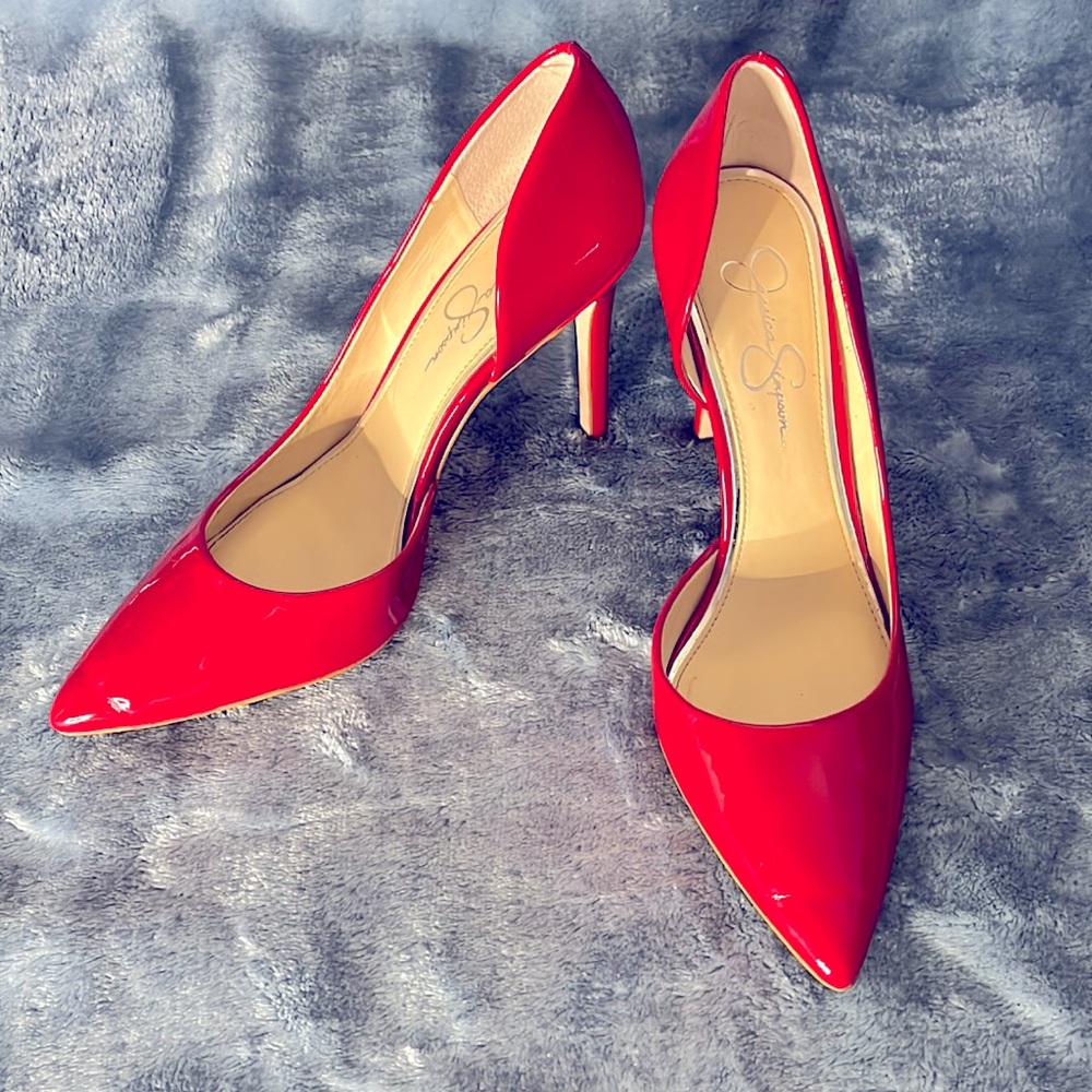 Red patent leather Jessica Simpson heels. Size 9.